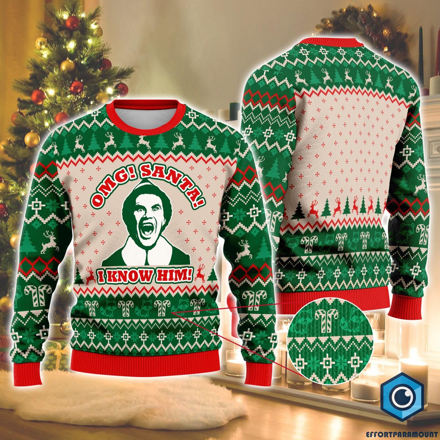 Buddy the Elf OMG Santa I Know Him Sweater, Elf Ugly Christmas Sweater, Elf Sweatshirt, Buddy the Elf Movie, Funny Xmas Gifts