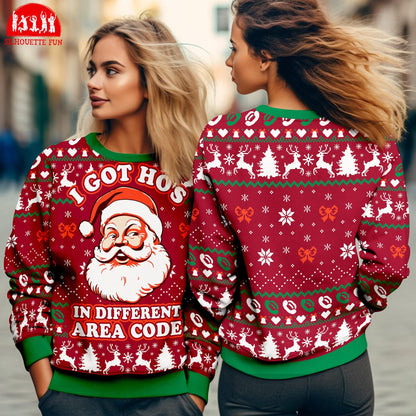 Funny Santa Ugly Christmas Sweater, I Got Ho's In Different Area Code, Funny Xmas Sweatshirt, Christmas Party Gift, Family Ugly Xmas Sweater