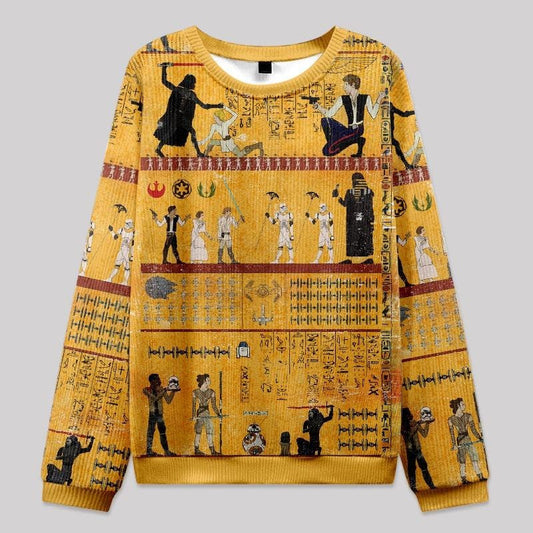 Dark Warrior Ancient Egypt Mural Ugly Sweater, Ancient Egypt Sweatshirt, Egyptian Mural Ugly Sweater, Pharaoh Warrior Knit Sweater