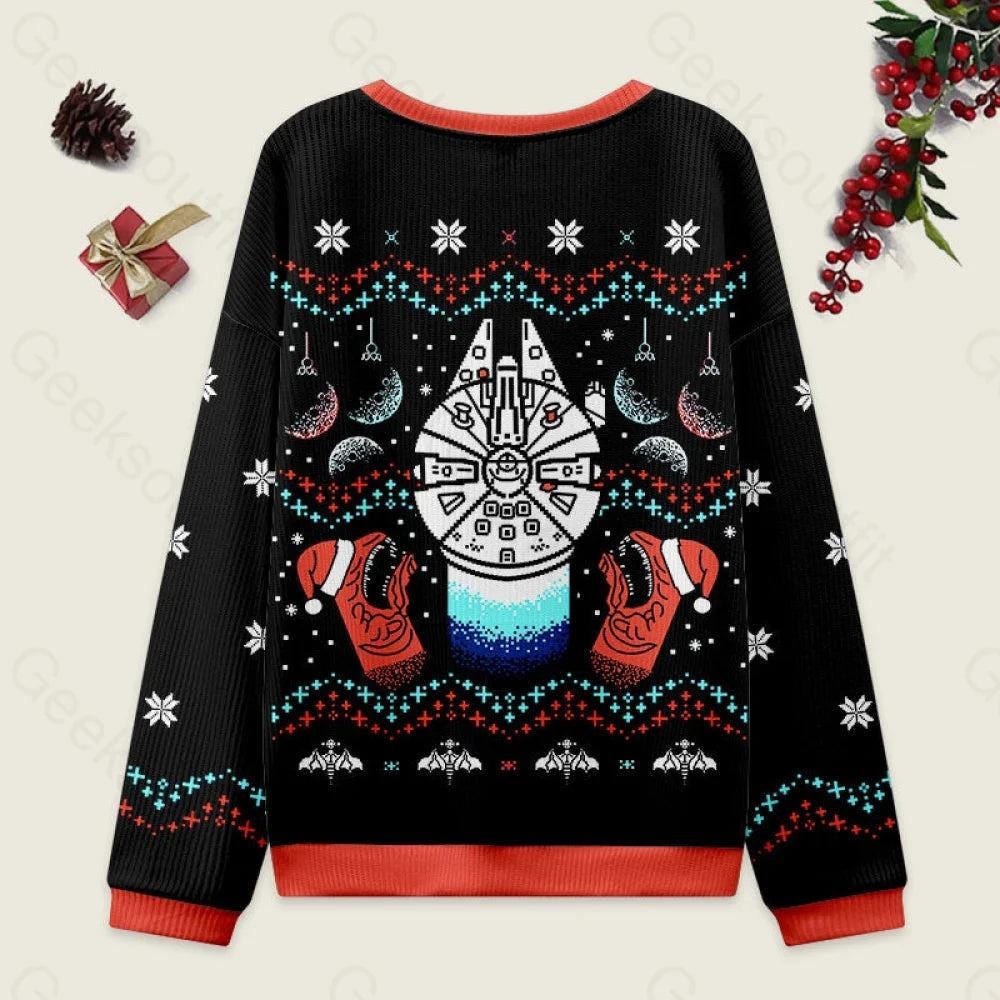 Boba Fett Fighter Jet Ugly Christmas Sweatshirt, ObiWan Kenobi Christmas Sweater, Starships Chirtsmas Sweater