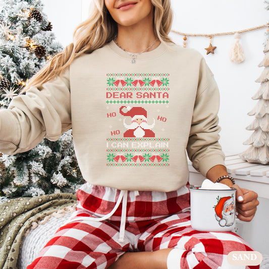 Dear Santa I Can Explain Sweatshirt | Funny Christmas Sweater | Ugly Christmas Party Shirt | Holiday Crewneck Gift | Naughty or Nice Sweater