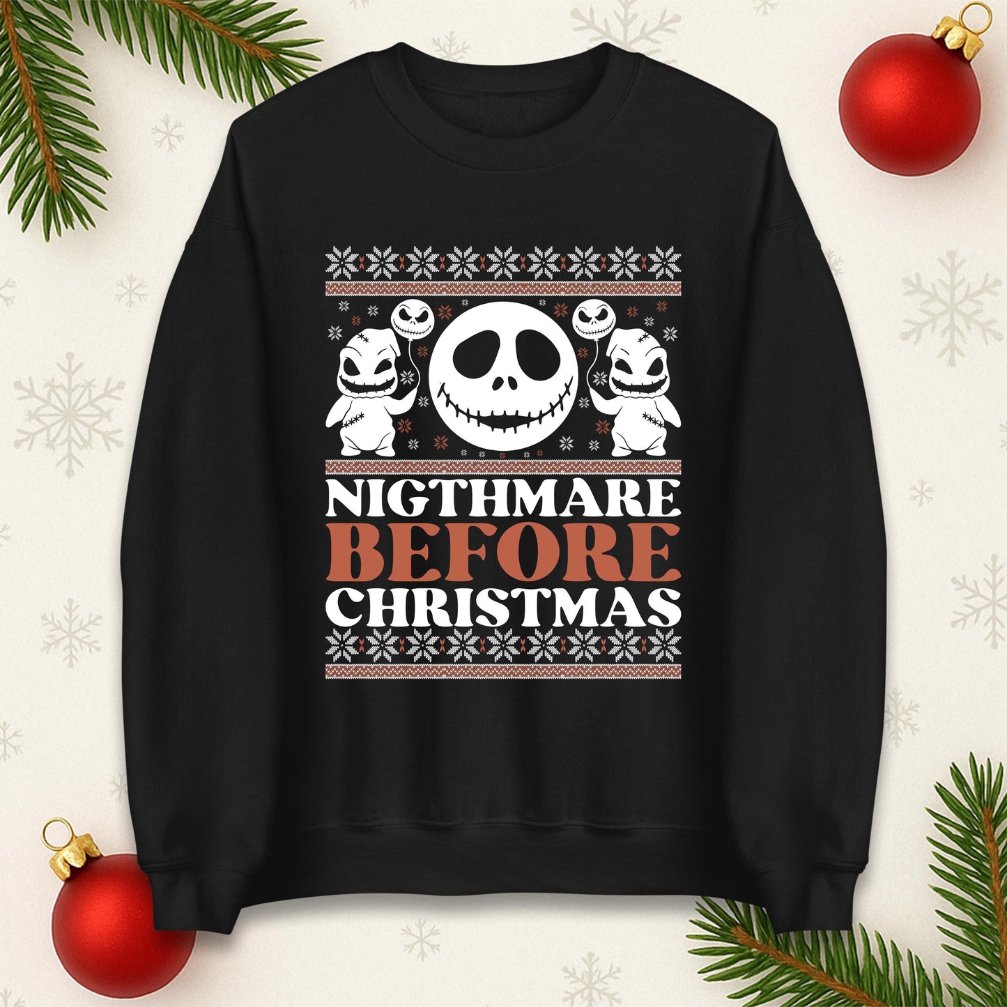Nightmare Before Christmas Jumper, Halloween Xmas Tee, Jack Skellington Funny Holiday Top, Spooky Festive Gift Unisex Sweatshirt