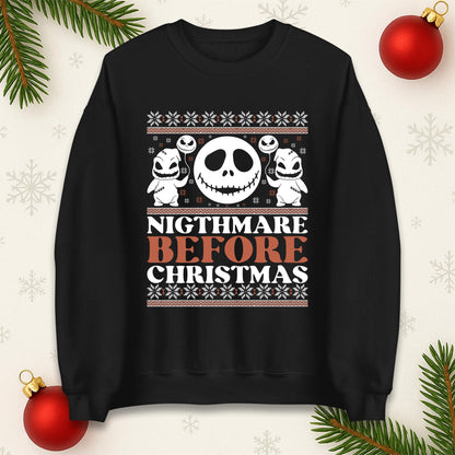 Nightmare Before Christmas Jumper, Halloween Xmas Tee, Jack Skellington Funny Holiday Top, Spooky Festive Gift Unisex Sweatshirt