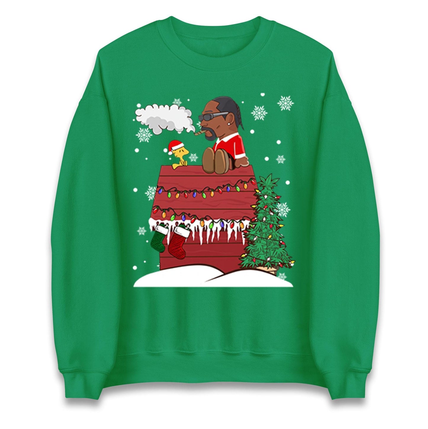 Snoop Dogg Christmas Jumper, Funny Santa Weed Tee, Cool Xmas Gift for Men Women, Snoopy Parody Holiday Sweatshirt, Hip Hop Festive Top