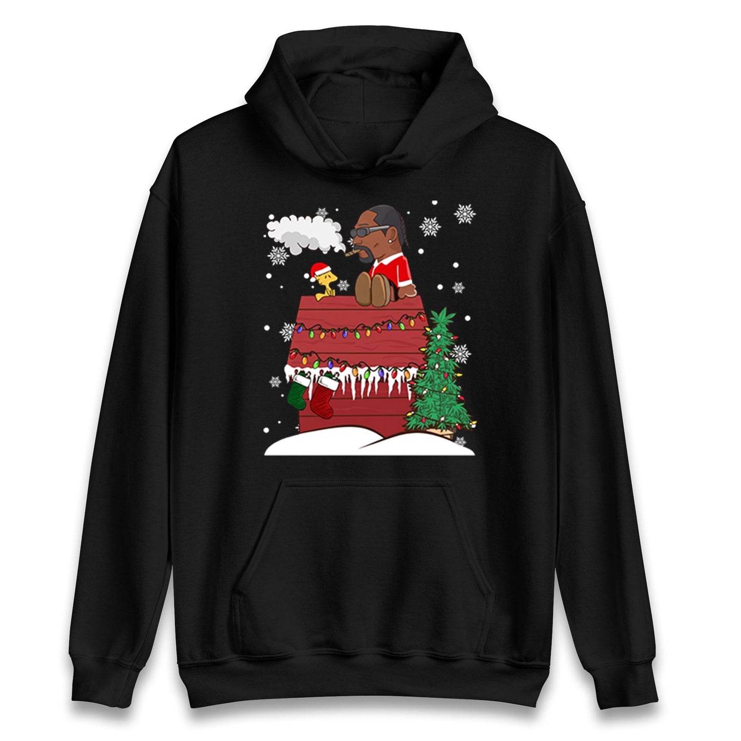 Snoop Dogg Christmas Jumper, Funny Santa Weed Tee, Cool Xmas Gift for Men Women, Snoopy Parody Holiday Sweatshirt, Hip Hop Festive Top