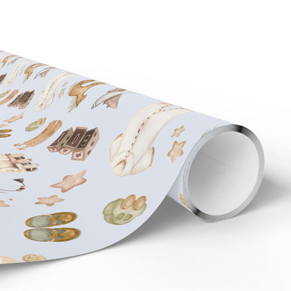 Baby Boy Watercolor Gift Wrap: Blue & Brown Nursery Decor