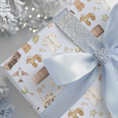 Baby Boy Watercolor Gift Wrap: Blue & Brown Nursery Decor