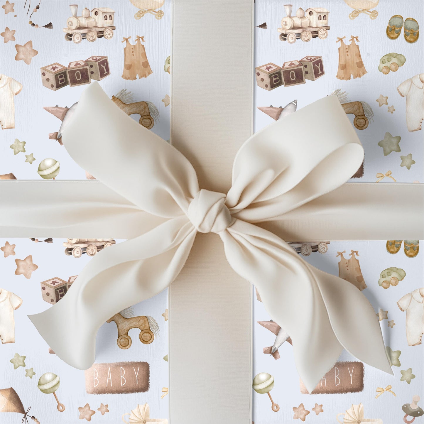 Baby Boy Watercolor Gift Wrap: Blue & Brown Nursery Decor