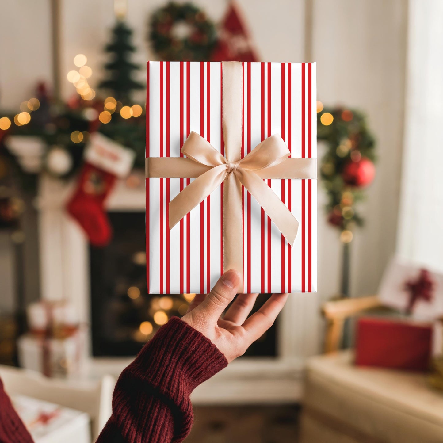 Ticking Stripe Papers, Christmas gift wrapping paper, holiday gift wrap, Xmas wrapping sheets, gift paper
