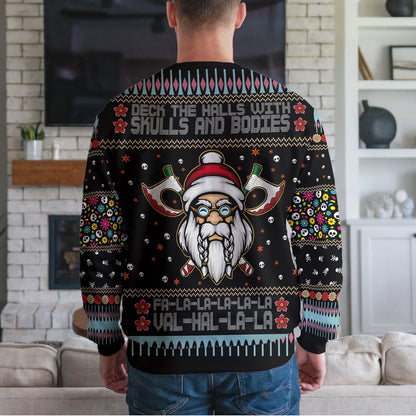 Funny Viking Santa Ugly Christmas Sweater For Men Women, Deck The Halls With Skulls And Bodies Ugly Xmas Sweatshirt, Nordic Holiday Gift