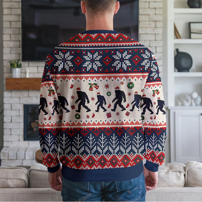 Funny Bigfoot Ugly Christmas Sweater, Ugly Sasquatch Holiday Sweatshirt for Men Women, Xmas Party Gift Winter Forest Design