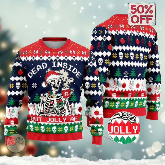 Funny Horror Christmas Ugly Sweater, Dead Inside Skeleton Christmas Sweater,Best Ugly Sweater Gifts For Women, Coworkers,Friends On Birthday
