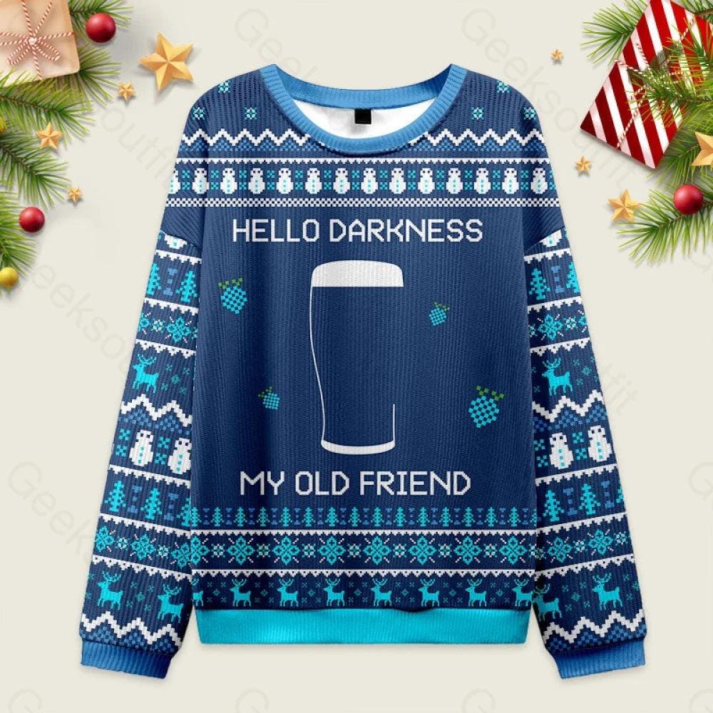 Hello Darkness My Old Friend Beer Ugly Sweater, Funny Blue Ugly Christmas, Dark Stout Beer Lover Gift, Holiday Party Pullover Sweater