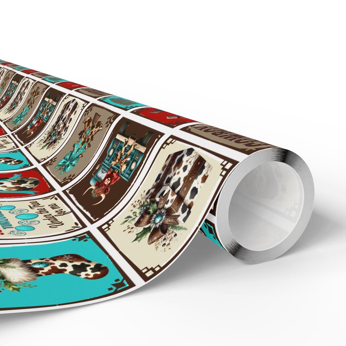 Turquoise Western Gift Wrap Paper: Retro Cowgirl Holiday Print
