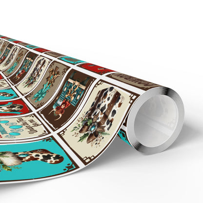Turquoise Western Gift Wrap Paper: Retro Cowgirl Holiday Print