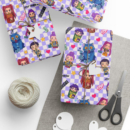 K-Pop Anime Wrapping Paper | Cute Chibi Gift Wrap for Fans | Colorful Korean Pop & Demon Hunter Anime Inspired Pattern | Birthday Gift Wrap