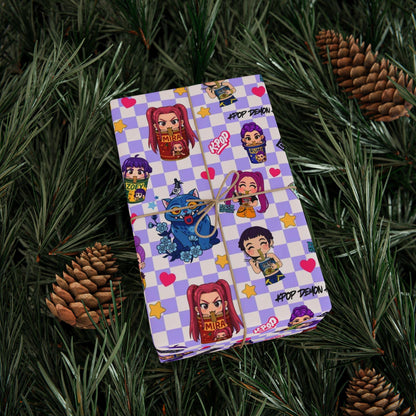 K-Pop Anime Wrapping Paper | Cute Chibi Gift Wrap for Fans | Colorful Korean Pop & Demon Hunter Anime Inspired Pattern | Birthday Gift Wrap