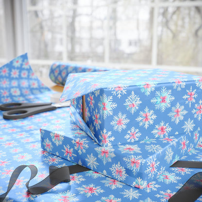 Blue Snowflake Wrapping Paper | Winter Gift Wrap | Christmas Snowflake Paper | Holiday Gift Wrap | Frosty Blue Xmas Wrapping Sheets