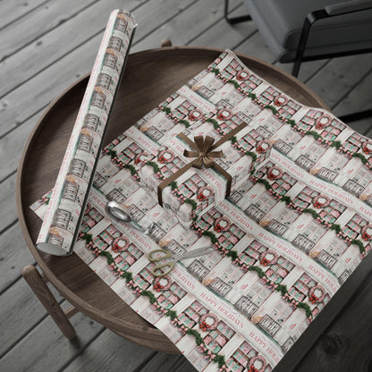 Happy Holidays Wrapping | Christmas Window Gift Wrap | Wreath & Garland Holiday Paper | Cozy Farmhouse Christmas Decor | Rustic Holiday