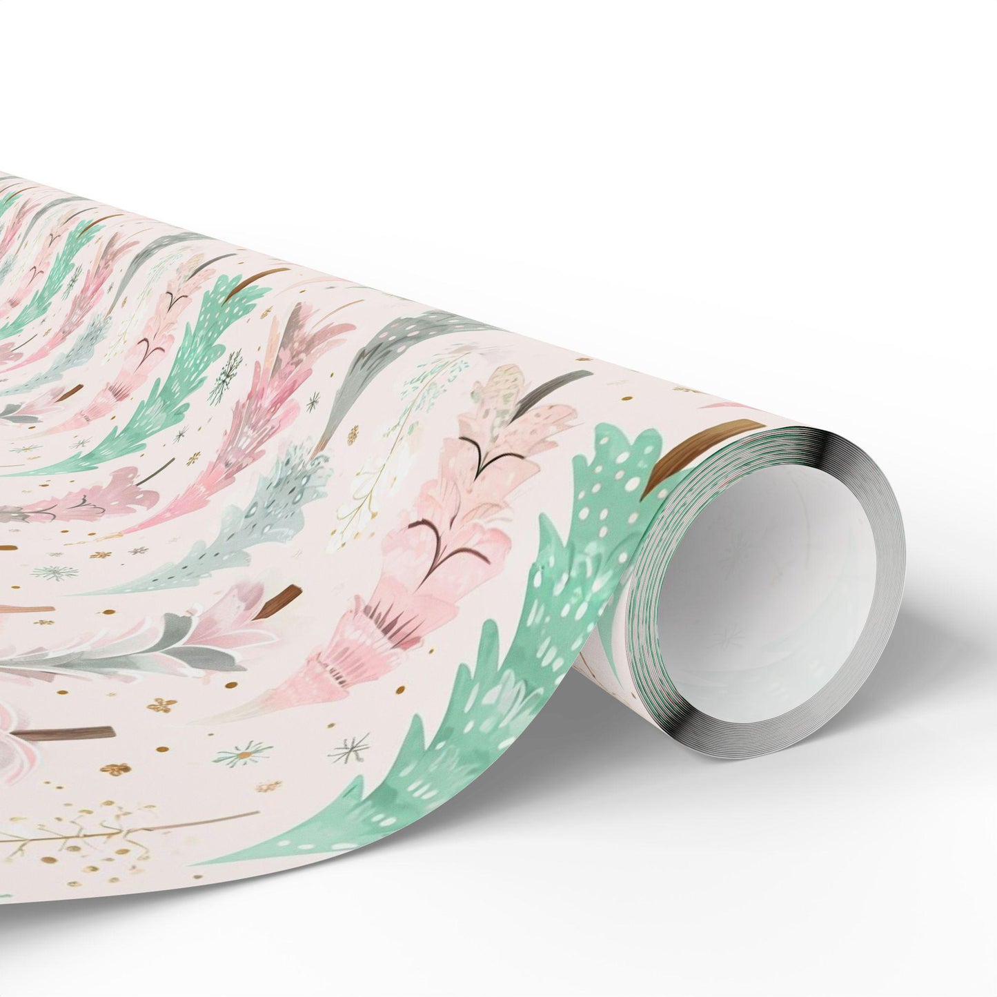 Pink Christmas Tree Wrapping Paper- Modern Holiday Gift Wrap, Watercolor Tree Print, Festive Winter Gift Wrap, Cute Pastel Christmas Decor