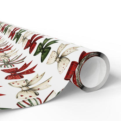 Christmas Bow Wrapping Paper | Holiday Gift Wrap | Red and Green Ribbon Design | Festive Christmas Packaging | Rustic Holiday Decor