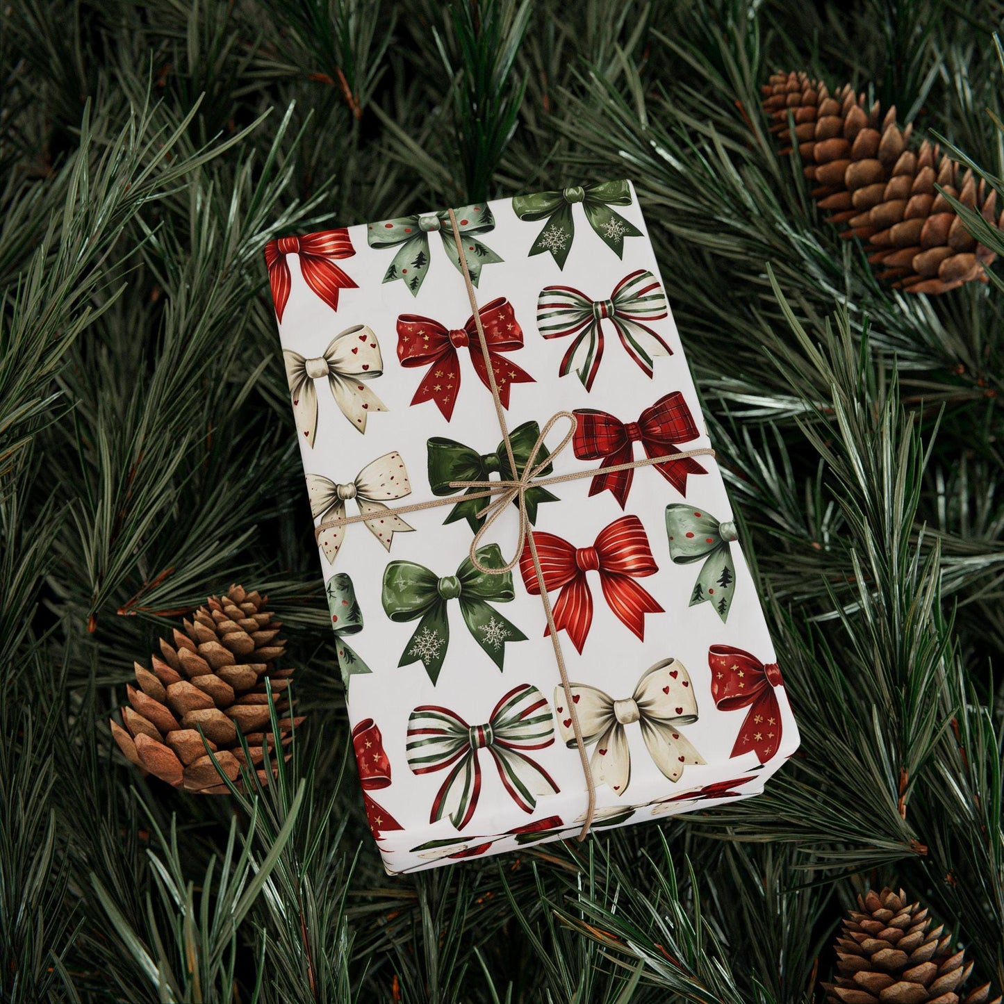Christmas Bow Wrapping Paper | Holiday Gift Wrap | Red and Green Ribbon Design | Festive Christmas Packaging | Rustic Holiday Decor