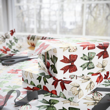 Christmas Bow Wrapping Paper | Holiday Gift Wrap | Red and Green Ribbon Design | Festive Christmas Packaging | Rustic Holiday Decor