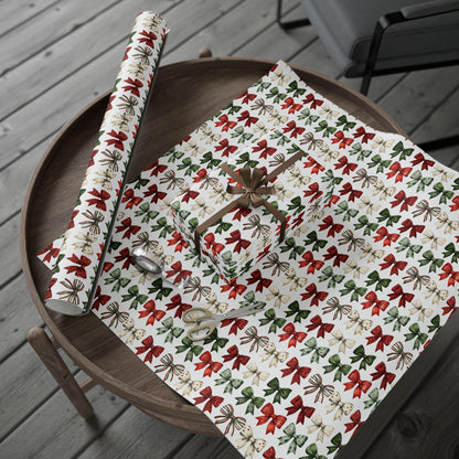 Christmas Bow Wrapping Paper | Holiday Gift Wrap | Red and Green Ribbon Design | Festive Christmas Packaging | Rustic Holiday Decor