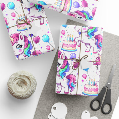 Unicorn Birthday Wrapping Paper | Rainbow Pony Gift Wrap | Kids Party Gift Paper | Cute Girl Wrapping | Magical Unicorn Decor