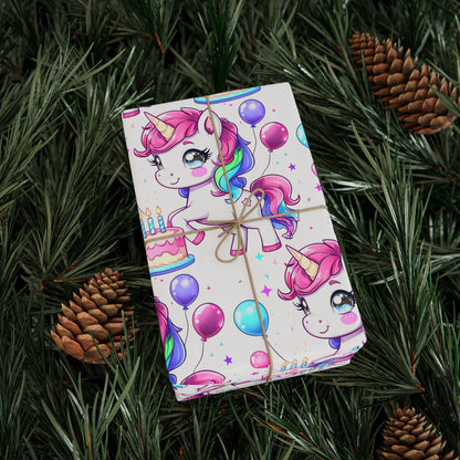 Unicorn Birthday Wrapping Paper | Rainbow Pony Gift Wrap | Kids Party Gift Paper | Cute Girl Wrapping | Magical Unicorn Decor