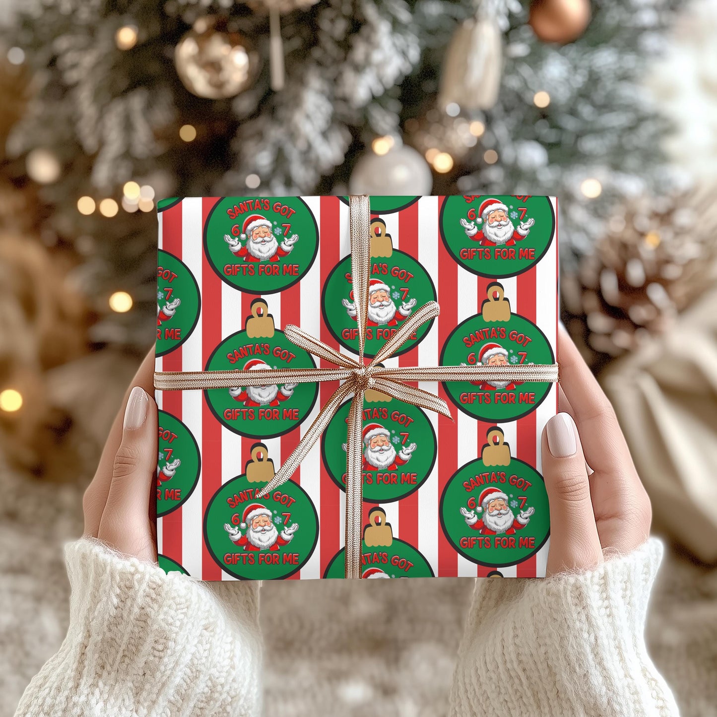 Santa 67 Wrapping Papers, 67 Meme Funny Christmas Gift Wrap for Kids, Santa Brain Rot Funny Gift Idea, Holiday Wrapping Roll