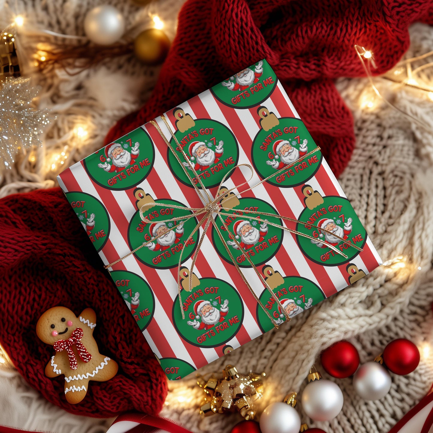 Santa 67 Wrapping Papers, 67 Meme Funny Christmas Gift Wrap for Kids, Santa Brain Rot Funny Gift Idea, Holiday Wrapping Roll