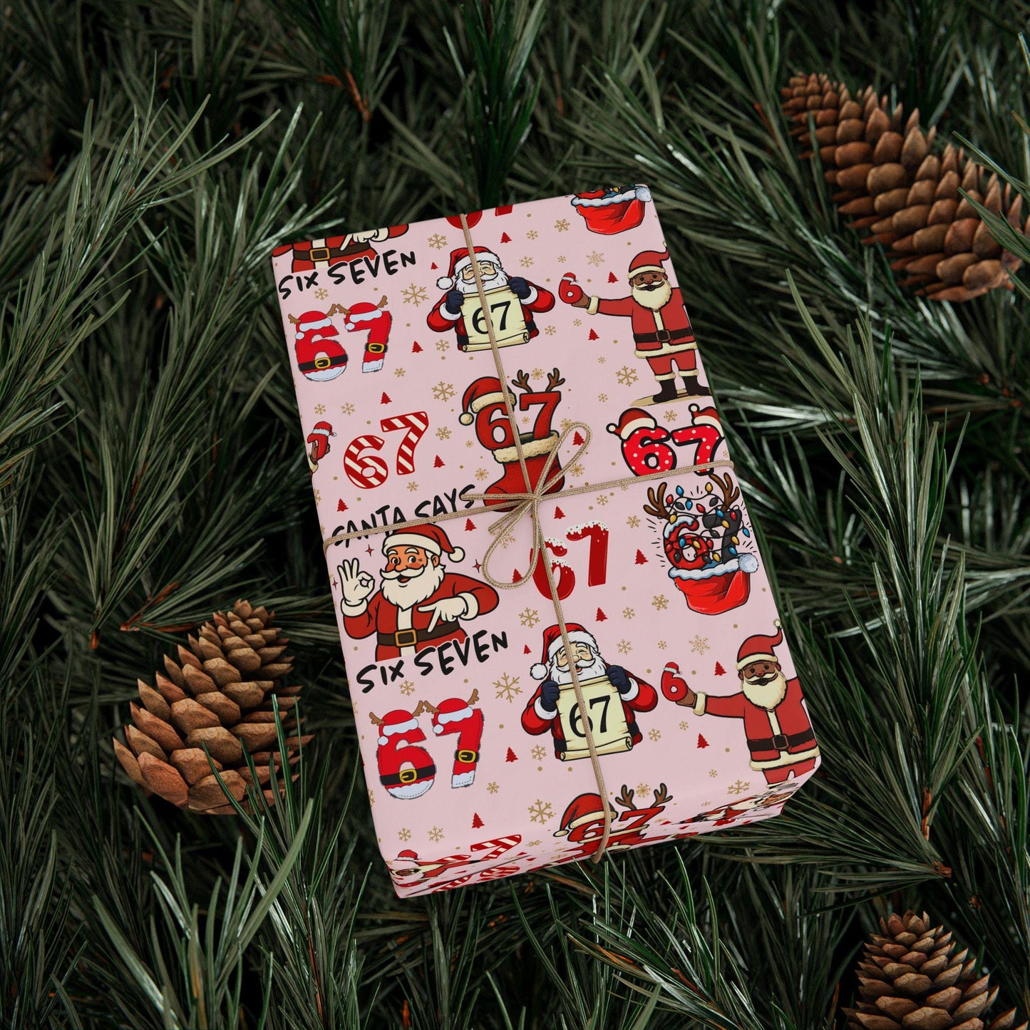 PINK Wrapping Papers, 67 Meme Funny Christmas Gift Wrap for Kids, Childrens Brain Rot, Funny Gift Idea, Holiday Wrapping Roll, Unique Gift