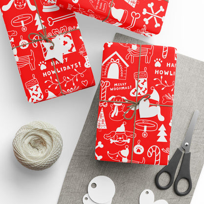 Dog Gift Wrap Paper, Hand Drawn Doodle Drawings in Red and White, DOGGY Wrapping Papers, Puppy  Gift Wrap