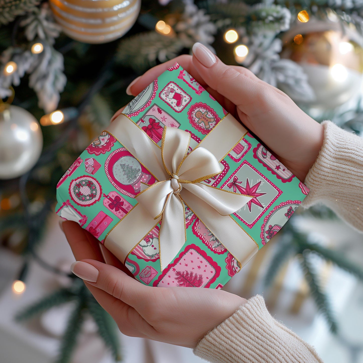 PINK Wrapping Papers, Preppy Christmas Gift Wrap for Kids, Childrens Gift Idea, Bright Gift Idea, Holiday Gift Wrapping