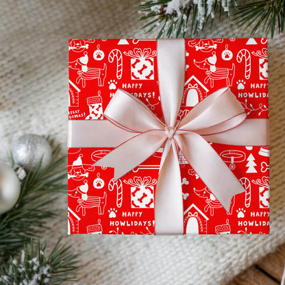 Dog Gift Wrap Paper, Hand Drawn Doodle Drawings in Red and White, DOGGY Wrapping Papers, Puppy  Gift Wrap