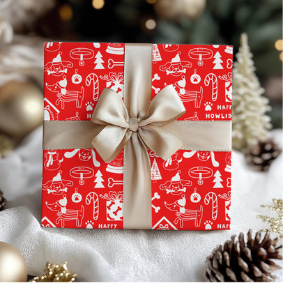 Dog Gift Wrap Paper, Hand Drawn Doodle Drawings in Red and White, DOGGY Wrapping Papers, Puppy  Gift Wrap
