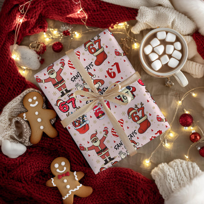 PINK Wrapping Papers, 67 Meme Funny Christmas Gift Wrap for Kids, Childrens Brain Rot, Funny Gift Idea, Holiday Wrapping Roll, Unique Gift