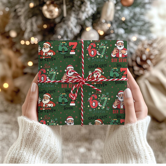 67 Wrapping Papers, 67 Meme Funny Christmas Gift Wrap for Kids, Santa Brain Rot Funny Gift Idea, Holiday Wrapping Roll