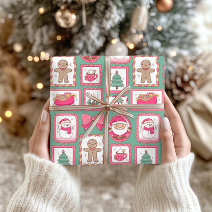 Cute Pink Wrapping Papers, Kids Christmas Bright Green & Pink Gift Wrap, Bright, Preppy Girls Gift
