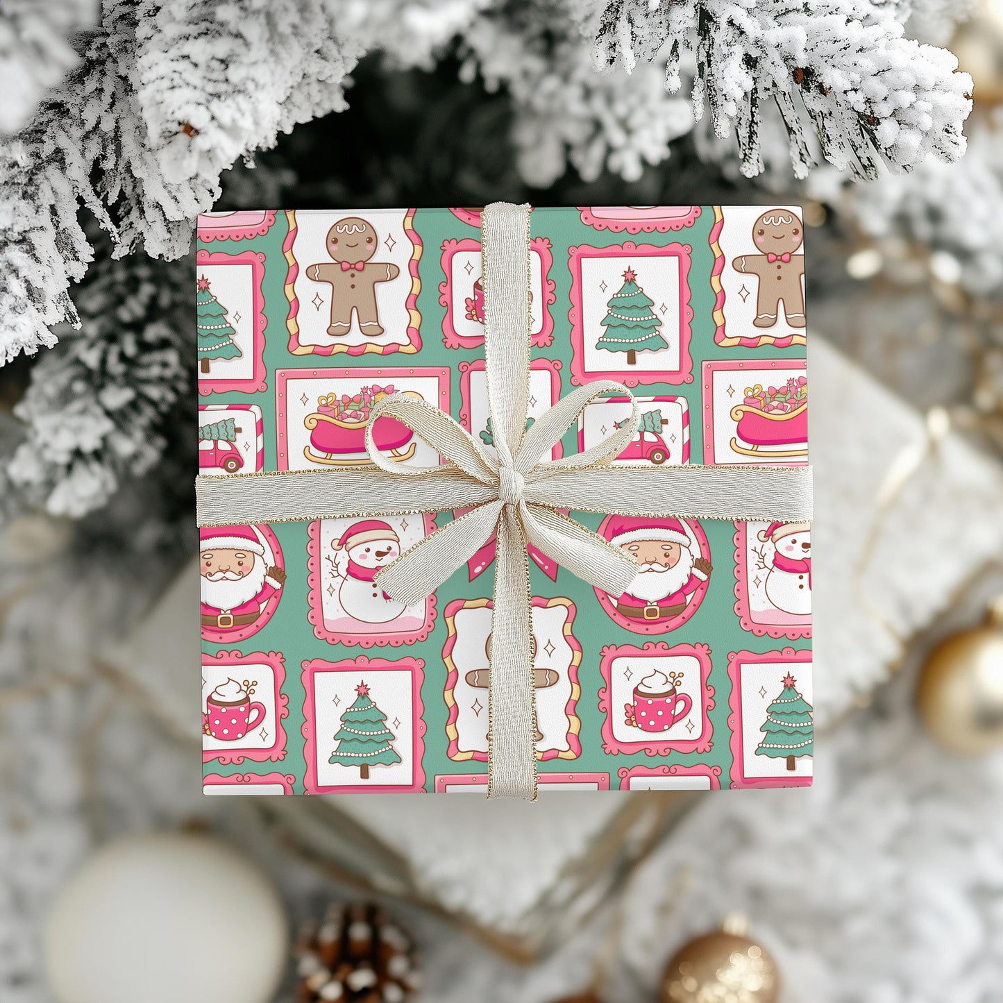 Cute Pink Wrapping Papers, Kids Christmas Bright Green & Pink Gift Wrap, Bright, Preppy Girls Gift