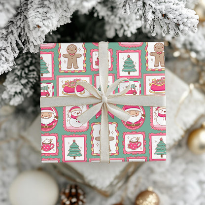 Cute Pink Wrapping Papers, Kids Christmas Bright Green & Pink Gift Wrap, Bright, Preppy Girls Gift