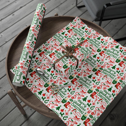 Western Christmas Wrapping Paper - Merry Yeehaw Christmas Gift Wrap, Cowboy Holiday Gift Wrap, Country Western Christmas Decor