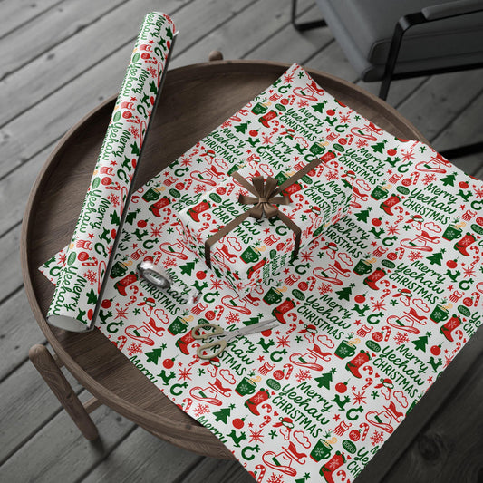 Western Christmas Wrapping Paper - Merry Yeehaw Christmas Gift Wrap, Cowboy Holiday Gift Wrap, Country Western Christmas Decor