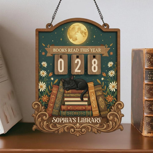 Vintage Bookshelf Reading Tracker Sign, Custom Library Sign, Book Lover Gift, Reading Goals, Personalized Book Counter Decor