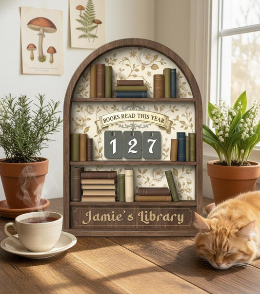 Vintage Wooden Book Tracker Sign, Books Read This Year Decor, Custom Library Gift for Book Lovers, Personalized Reading Counter