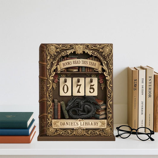 Personalized Wooden Dragon Book Tracker, Cozy Book Nook Decor