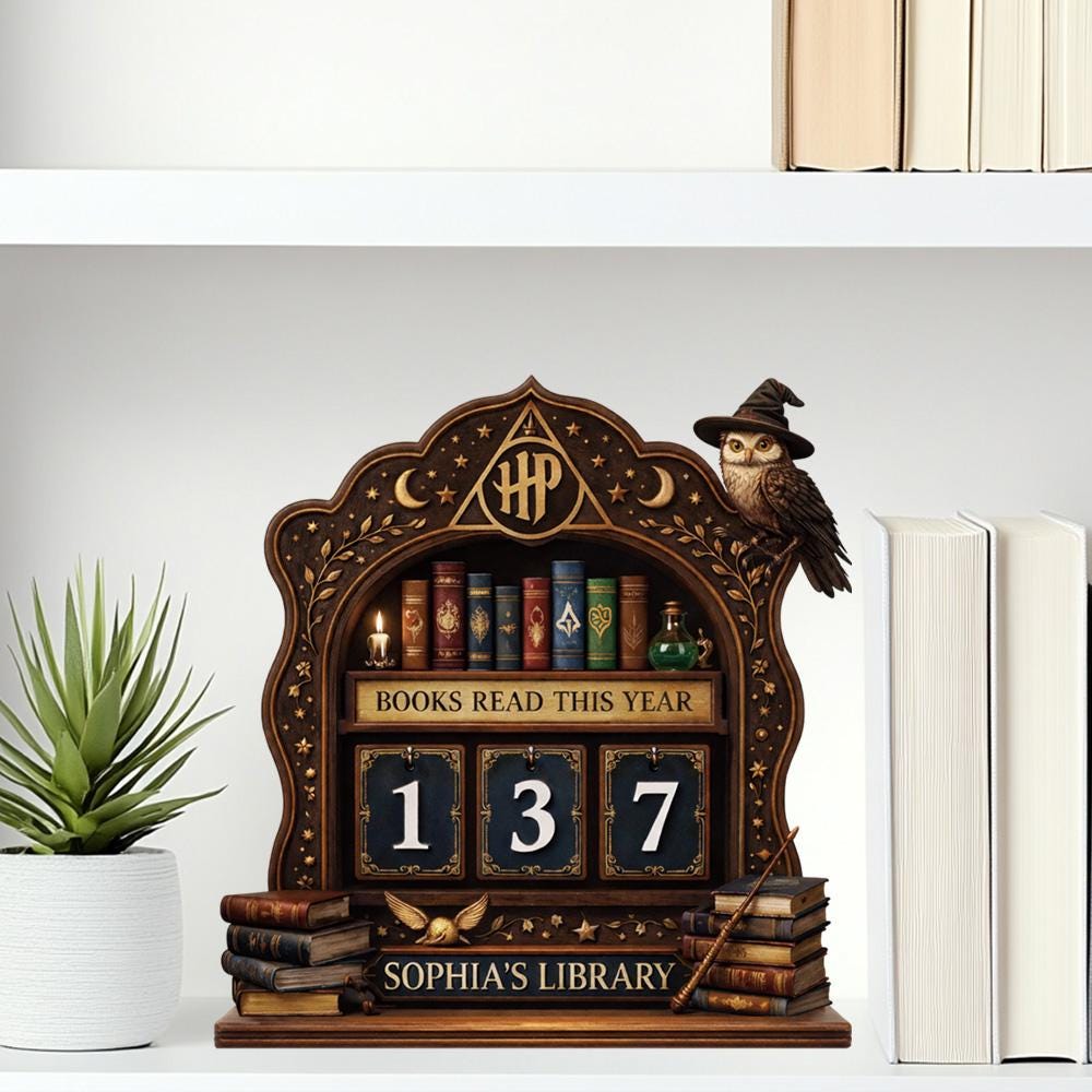 Personalized Wooden Book Tracker Sign, Library Decor, Reading Counter