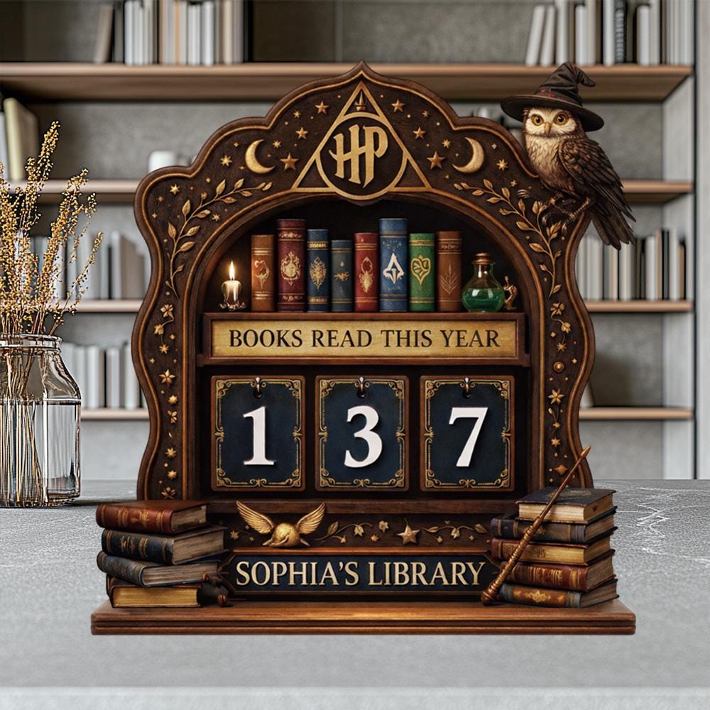 Personalized Wooden Book Tracker Sign, Library Decor, Reading Counter