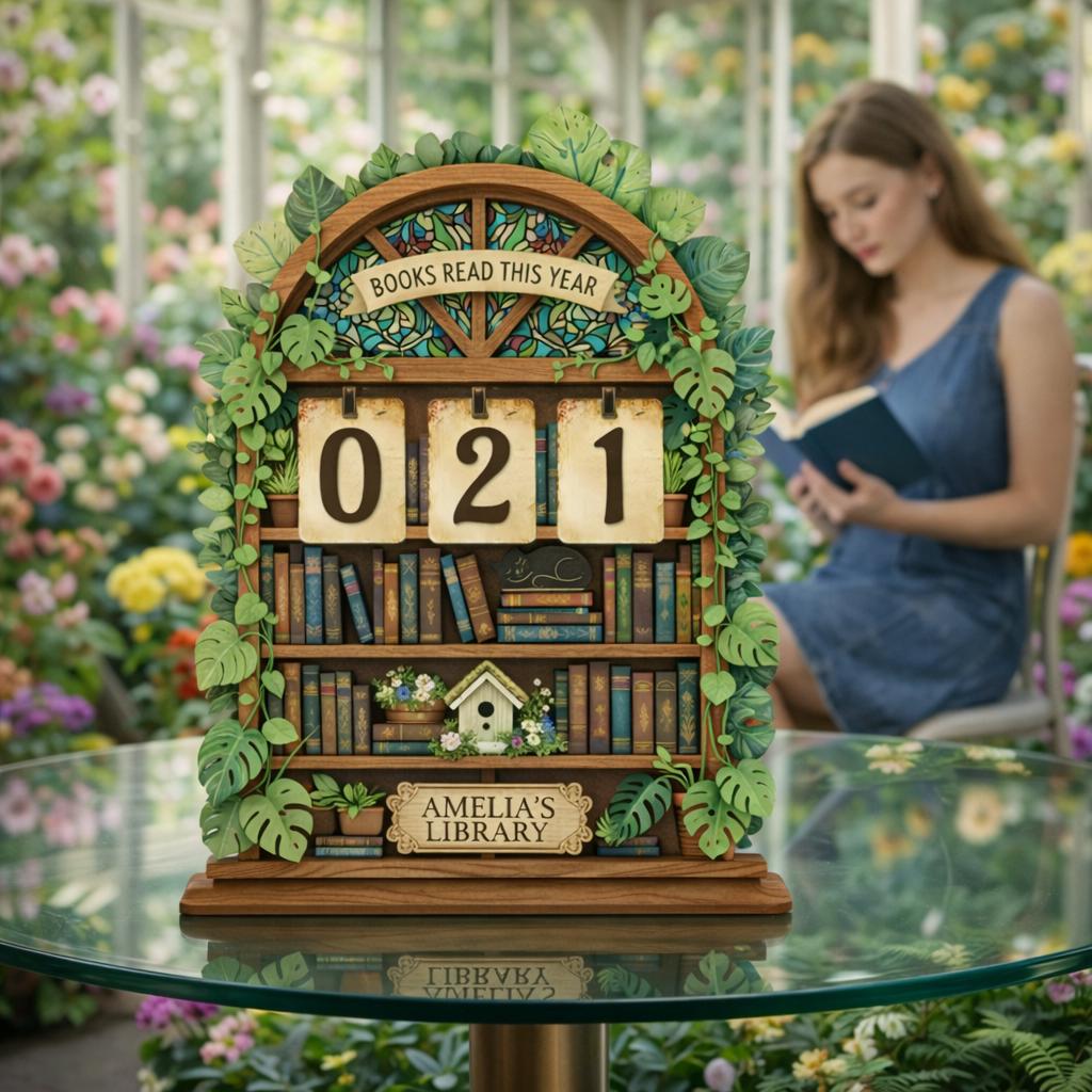 Personalized Wooden Books Read Tracker | Botanical Library Decor
